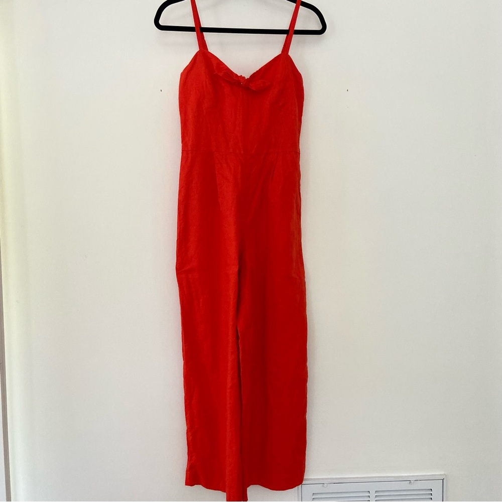 EUC J.Crew Jumpsuit Wide Leg Linen and Cotton Red Spaghetti Strap Size 0